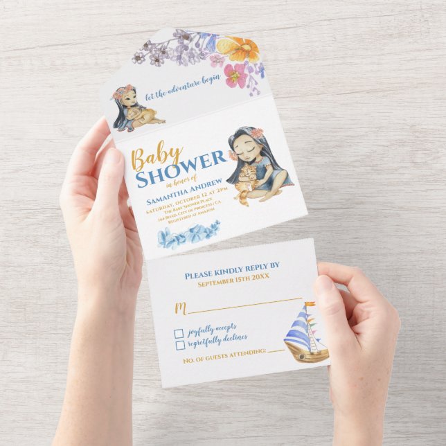 Girl and Baby Animal Wild Baby Shower All In One Einladung (Abreißen)