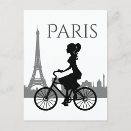 Girl and Bicycle Paris Eiffel Tower Postkarte