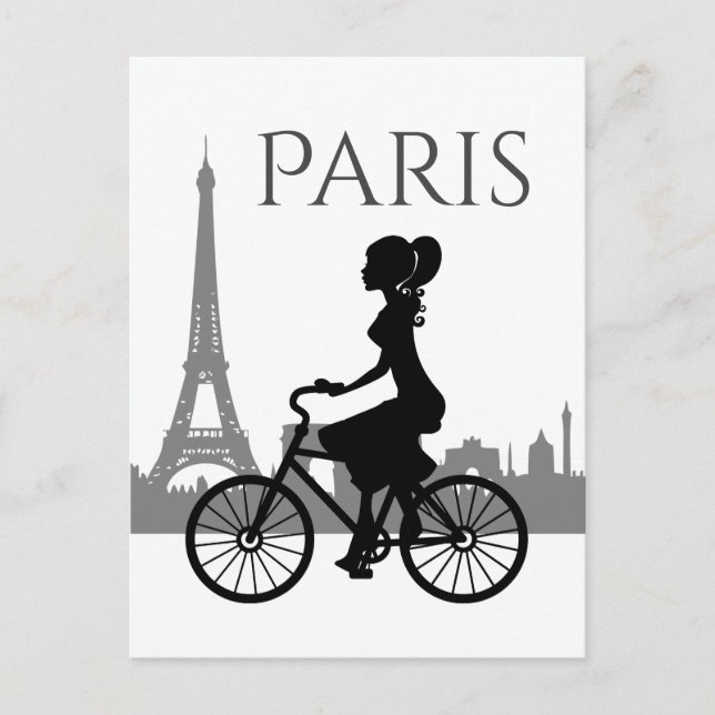 Girl and Bicycle Paris Eiffel Tower Postkarte (Vorderseite)