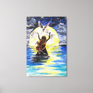 Girl and Bird Freedom Canvas Print - Malerei Leinwanddruck