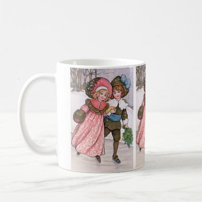 Girl and boy ice skating - Florence Hardy Kaffeetasse (Links)