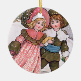 Girl and boy ice skating - Florence Hardy Keramik Ornament