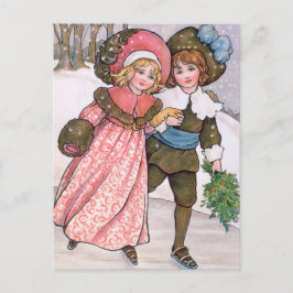 Girl and boy ice skating - Florence Hardy Postkarte