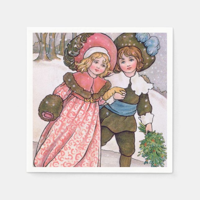 Girl and boy ice skating - Florence Hardy Serviette (Vorderseite)