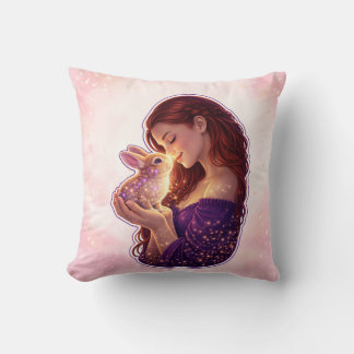 Girl and Bunny Love Throw Pillow Kissen