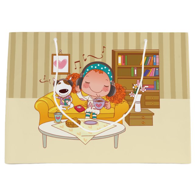 Girl and Dog Gift Bag Große Geschenktüte (Vorderseite)