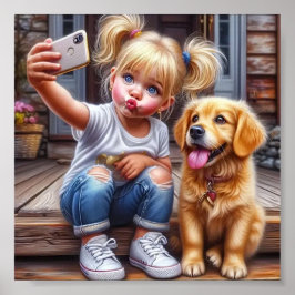 Girl and Dog Selfie Wall Poster
