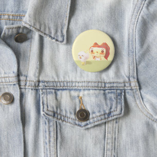Girl and Dog Soda Illustration Button