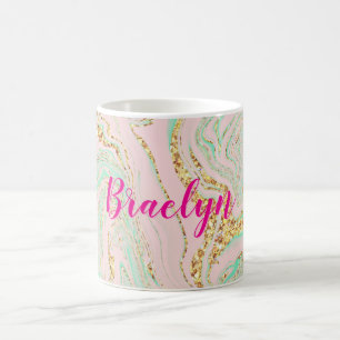 Girl and Feminine Pink Mint and Gold Marbling Kaffeetasse