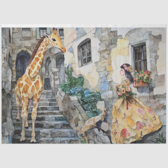 Girl and Giraffe Watercolor Collage 1 Seidenpapier (Vorderseite)