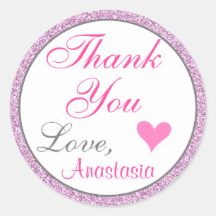 Girl and Glam Pink Lilac Lila Glitzer Vielen Dank Runder Aufkleber