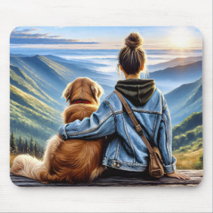 Girl and Golden Retriever Mousepad