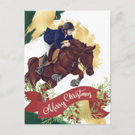 Girl and Horse Jumping farbenfrohe frohe Weihnacht Postkarte