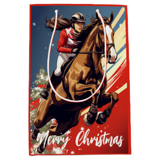 Girl and Horse Jumping Frohe Weihnachten Mittlere Geschenktüte
