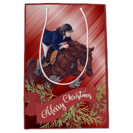 Girl and Horse Jumping Frohe Weihnachts Rot Mittlere Geschenktüte