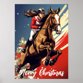 Girl and Horse Jumping Frohe Weihnachtsfeiertage Poster