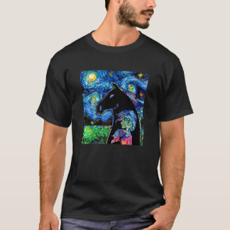 Girl And Horse With The Starry Night T-Shirt