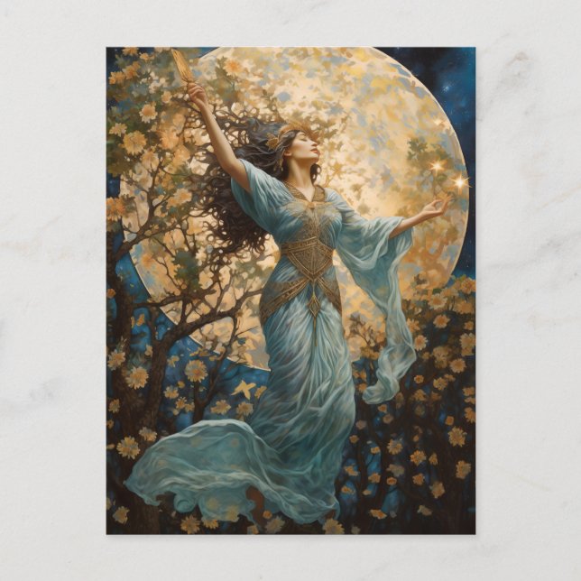 Girl and Moon Fantasy Art Postcard Postkarte (Vorderseite)