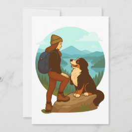 Girl and Mountain Dog Adventure Illustration Einladung
