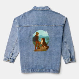Girl and Mountain Dog Adventure Illustration Jeansjacke