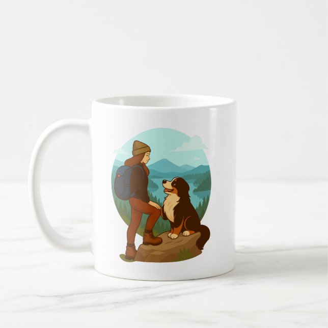 Girl and Mountain Dog Adventure Illustration Kaffeetasse