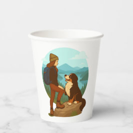 Girl and Mountain Dog Adventure Illustration Pappbecher