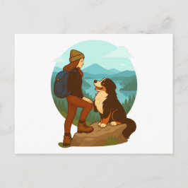 Girl and Mountain Dog Adventure Illustration Postkarte