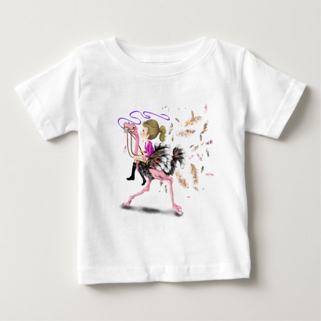 Girl and Ostrich Racing Team Baby T - Shirt - Spaß (Vorderseite)