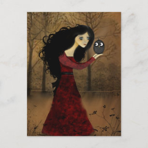 Girl and Owl Postcard Postkarte