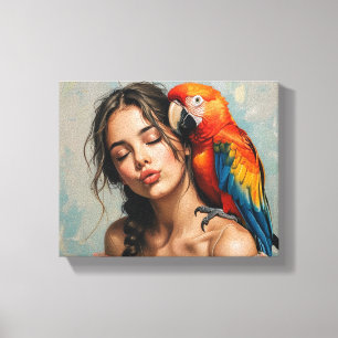 Girl and Parrot Leinwand Art