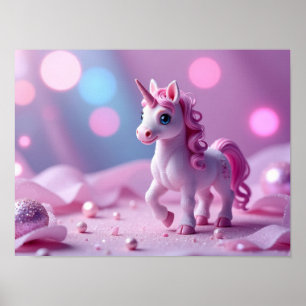 Girl and Pink Unicorn Poster