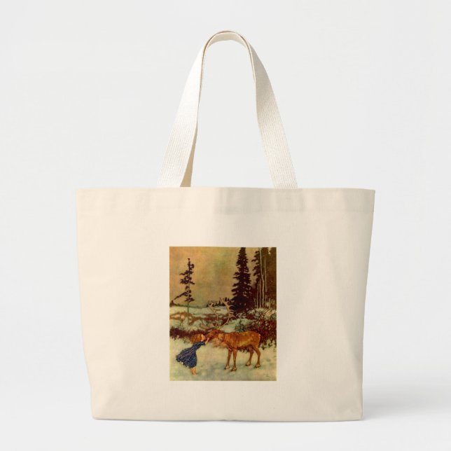 Girl and Reindeer Jumbo Stoffbeutel (Vorne)