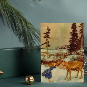 Girl and Reindeer Postkarte
