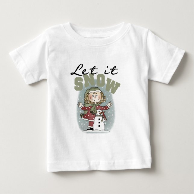 Girl and Snowman Lass es Schnee T - Shirt (Vorderseite)