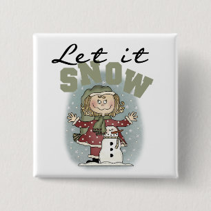 Girl and Snowman Lass es Schnee T - Shirt Button