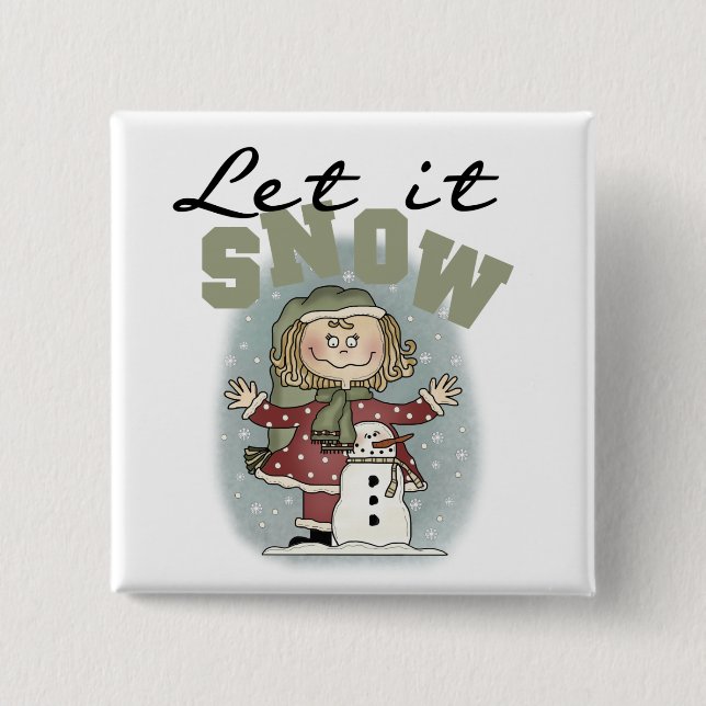 Girl and Snowman Lass es Schnee T - Shirt Button (Vorderseite)