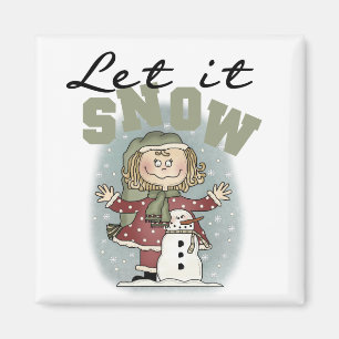 Girl and Snowman Lass es Schnee T - Shirt Magnet