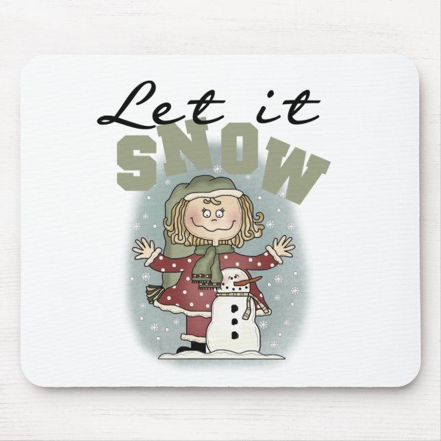Girl and Snowman Lass es Schnee T - Shirt Mousepad (Vorne)