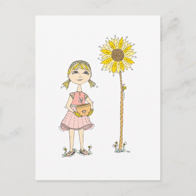 Girl and Sunflower Postcard Postkarte (Vorderseite)