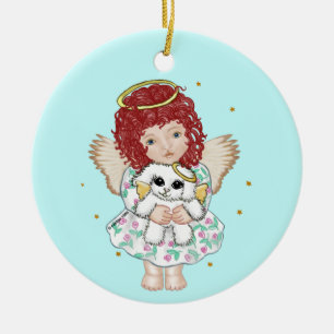 Girl Angel Holding Dog Keramikornament