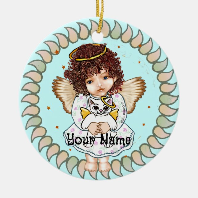 Girl Angel und Cat Keramik Ornament (Vorne)