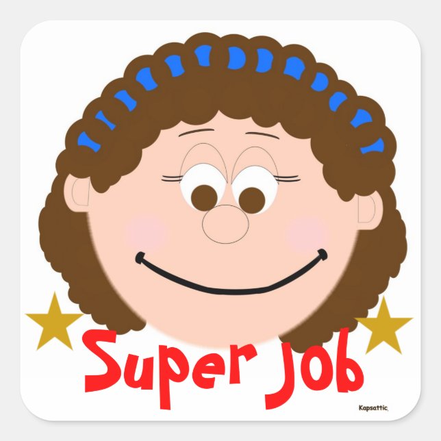 Girl Animated Face Super Job Sticker (Vorderseite)