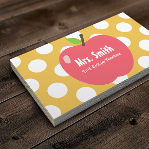 Girl Apple & Dots Yellow Teacher Business Card Visitenkarte