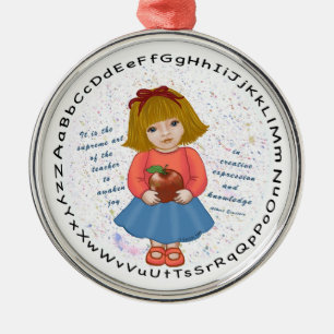 Girl Apple Teacher Silbernes Ornament
