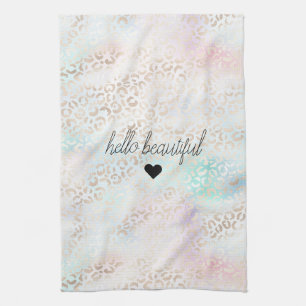 Girl Aqua Blush Pink Gold Leopard Print Geschirrtuch