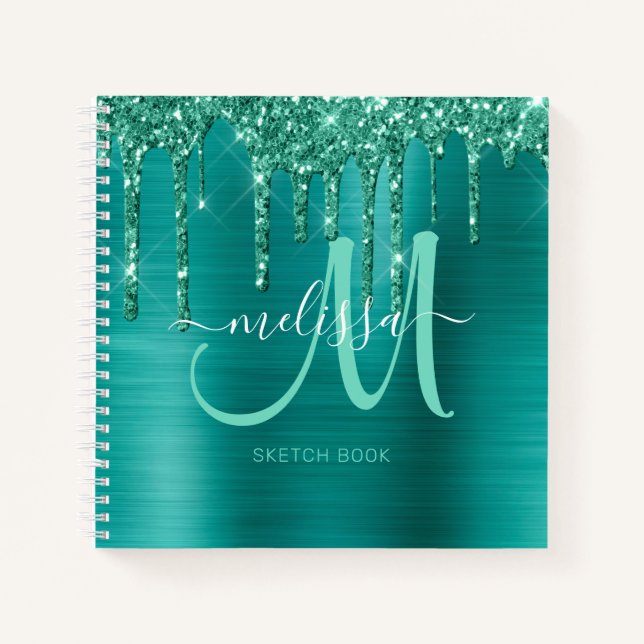 Girl-Aquamarin Dripping-Glitzer Notizbuch (Vorderseite)