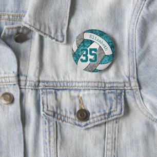 Girl aquamarin Grauen Volleyballmannschaftsfarben Button