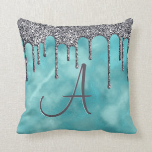 Girl Aquamariner Silver Sparkle Glitzer Tropfen Mo Kissen