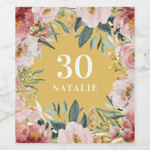 Girl Aquarell Rosa Blütengebäck Weinetikett