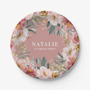 Girl Aquarellblume Geburtstag rosa Chic Pappteller